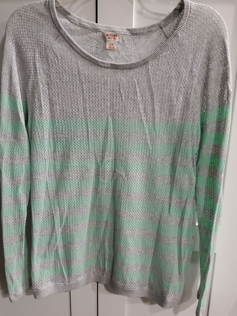 Mossimo Supply Co. Gray and Mint Green Striped Lightweight Long Sleeve Top
